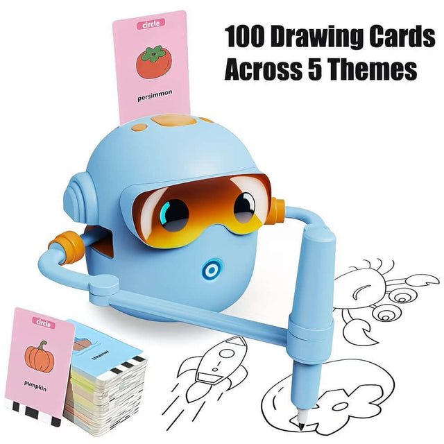 Drawing Robot for Kids with 100 Cards, 12 Colorful Pens & 4 Paintbrushes Montessori Painting Toys for 3-12 Years Old, Voice Read Early Learning Educational Gift for Boys & Girls