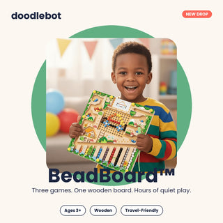 DoodleBot BeadBoard™ — Wooden Magnetic Maze | Colour Sort & Pixel Art for Kids | Travel-Friendly | Ages 3+