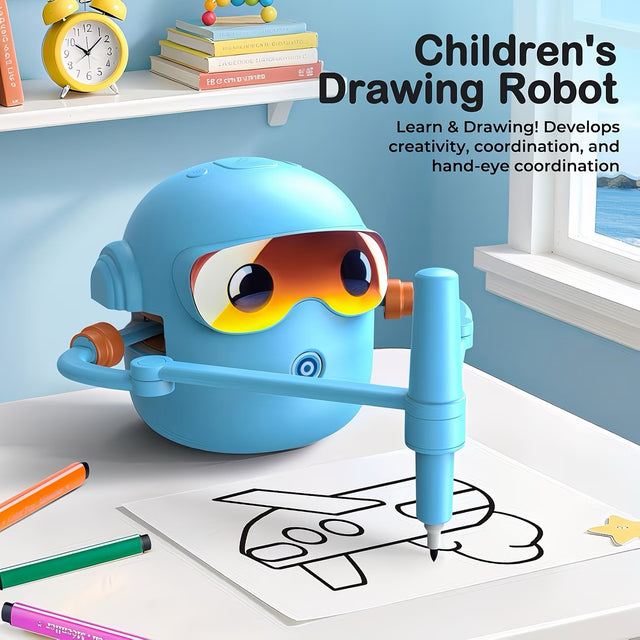 Drawing Robot for Kids with 100 Cards, 12 Colorful Pens & 4 Paintbrushes Montessori Painting Toys for 3-12 Years Old, Voice Read Early Learning Educational Gift for Boys & Girls